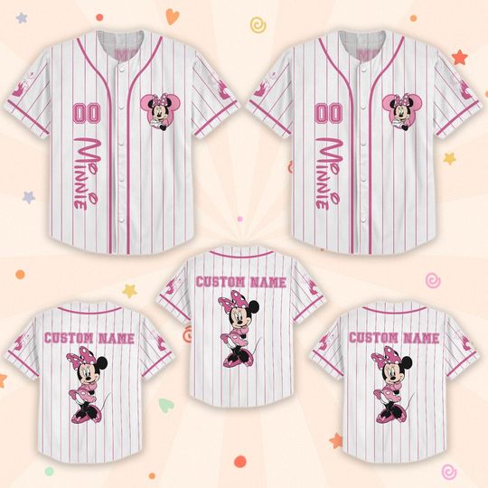 Custom Minnie Mouse Baseball Jersey, Mickey And Friends Matching Outfit