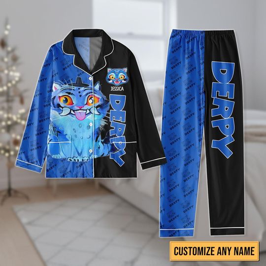 Blue Tiger Christmas Pajamas, Cute Tiger Pajama Set, Personalized Family Matching Pajamas Set, Christmas Gift