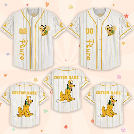 Custom Disney Pluto Baseball Jersey, Mickey And Friends Matching Outfit