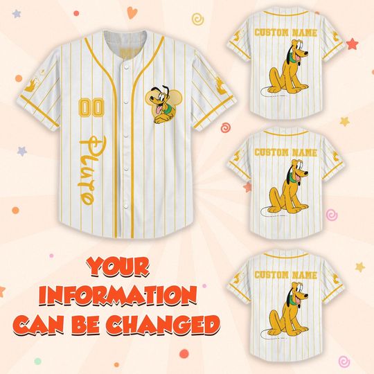 Custom Disney Pluto Baseball Jersey, Mickey And Friends Matching Outfit
