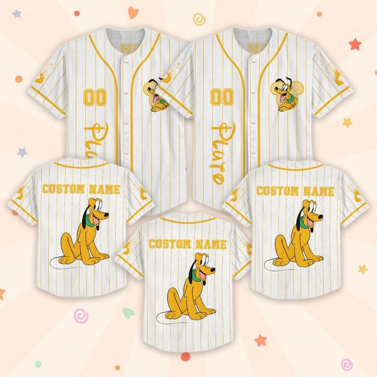 Custom Disney Pluto Baseball Jersey, Mickey And Friends Matching Outfit