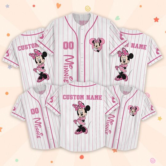 Custom Minnie Mouse Baseball Jersey, Mickey And Friends Matching Outfit