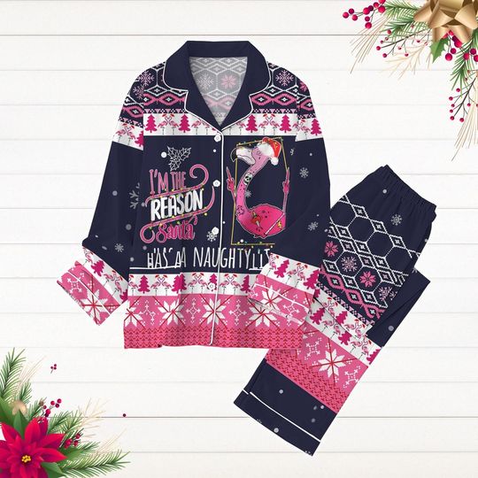 Christmas Flamingo Pajamas Set, Santa Hat Flamingo Holiday Pjs, Christmas Lights Tree Shirt, Xmas Animal Holiday Pajamas, Winter Season