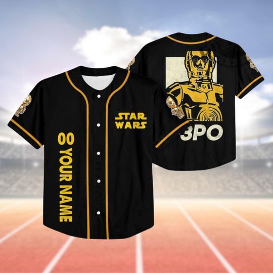 Custom C 3PO Baseball Jersey, Star Wars Character Baseball Jersey Shirt