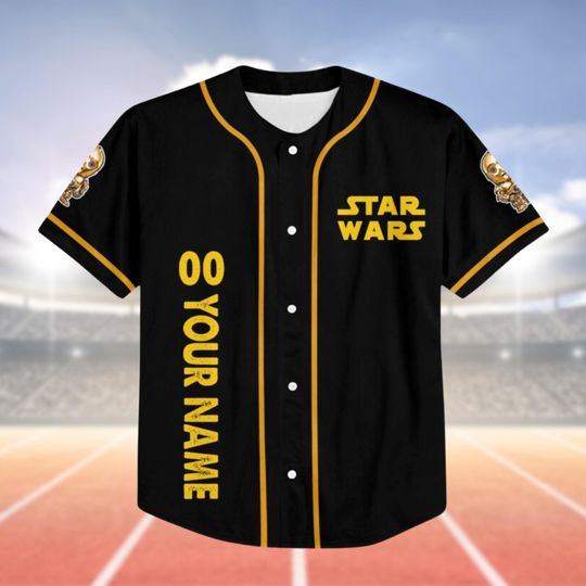 Custom C 3PO Baseball Jersey, Star Wars Character Baseball Jersey Shirt