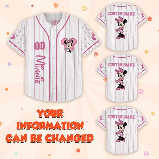 Custom Minnie Mouse Baseball Jersey, Mickey And Friends Matching Outfit