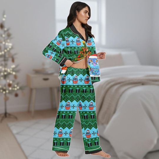 Blue Tiger Christmas Pajamas, Funny Tiger Xmas Pajama Set, Holiday Cat Matching Pajamas Set, Family Christmas Gift