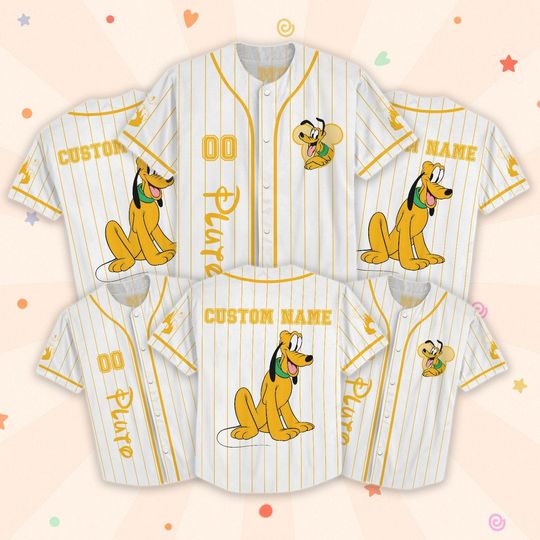 Custom Disney Pluto Baseball Jersey, Mickey And Friends Matching Outfit