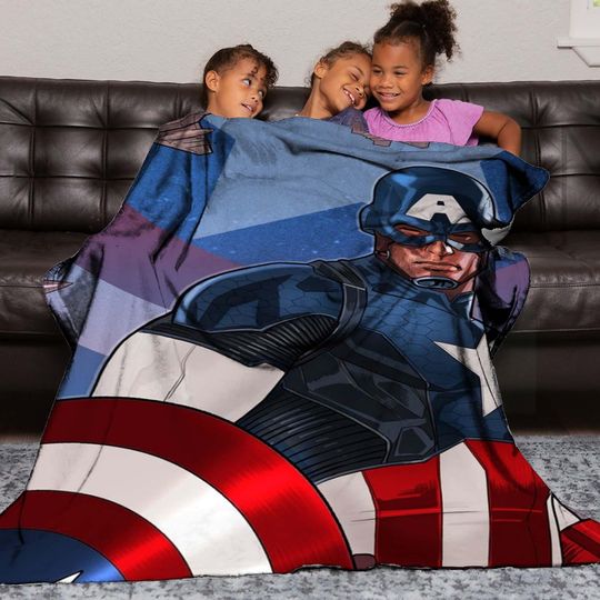 Halloween Blanket Gift Blanket Captain America Custom Name Blanket Throw Flannel Blanket Personalized Birthday Gift.