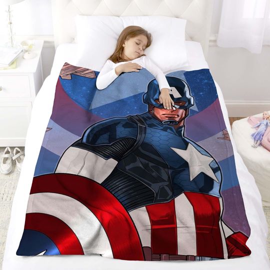 Halloween Blanket Gift Blanket Captain America Custom Name Blanket Throw Flannel Blanket Personalized Birthday Gift.