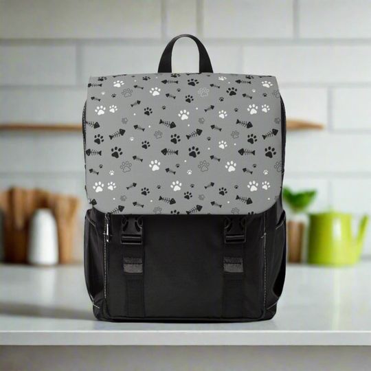 Gray Paws Unisex Casual Shoulder Backpack, Dog Unisex Casual Shoulder Backpack