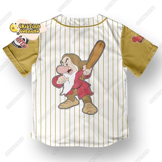 Grumpy Baseball Jersey, Disney Grumpy Custom Name Seven Dwarfs Cartoon Baseball Jersey