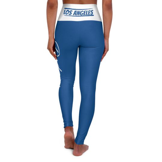Vintage Los Angeles Baseball Themed Yoga Leggings, Blue and white leggings, baseball fan git, game day pants, women's leggings