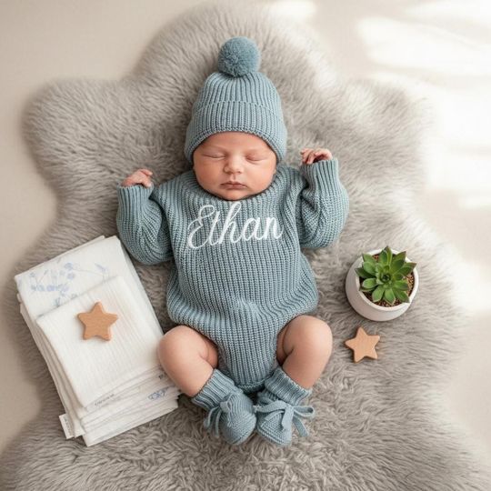 Embroidered Baby Romper Set with Name | Personalized Newborn Coming Home Outfit