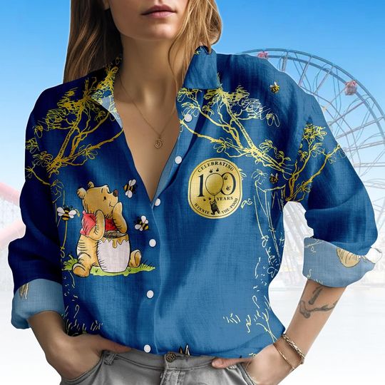 Winnie The Pooh Blouse Shirt, Button-down Peppy Blouse, Storybook Vacation Shirt