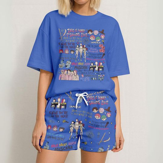 Kpop Hunters Inspired Tshirt And Shorts, Huntrix Matching Pajamas Set, Saja Boys Pajamas Family, Demon Hunters Shortsleeve Pajamas Set