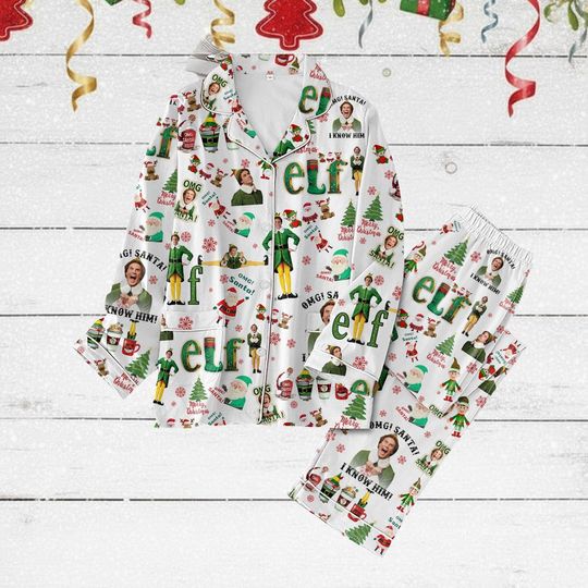 Christmas Elf Pajamas, Santa Buddy Elf Xmas Pajamas, Funny Elf Movie Holiday Pajamas, Christmas Movie Pjs, Christmas Gifts