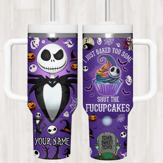 Personalized Jack Skellington 40oz Tumbler, Custom Halloween Cup