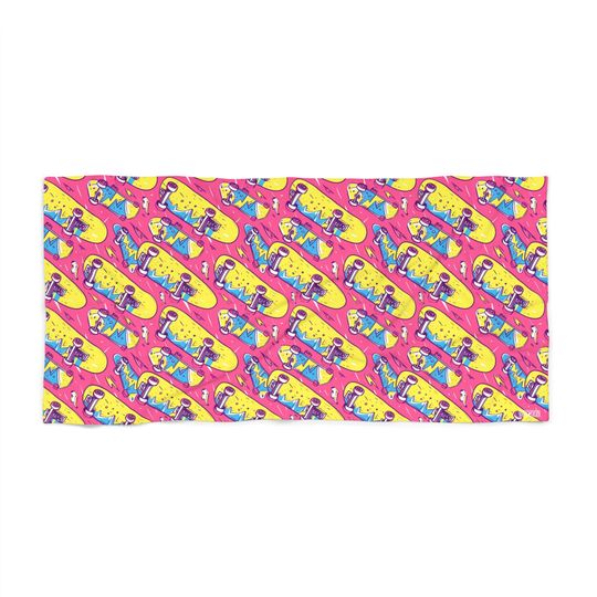 Rocket Power 90's Skateboard Pink Beach Towel - Fun and Nostalgic Design