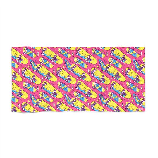 Rocket Power 90's Skateboard Pink Beach Towel - Fun and Nostalgic Design