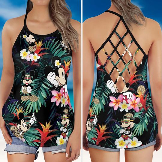 Mickey Mouse Criss Cross Tank Top, Disney Mickey Yoga Tank Top