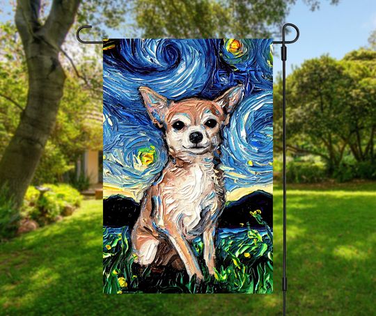 Tan Chihuahua Starry Night Garden Flag