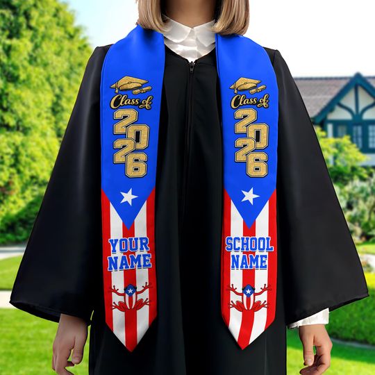 Personalized Puerto Rican Stole, Puerto Rican Graduation Stole, Puerto Rican Stole Class Of 2026, Puerto Rican Graduation Sash
