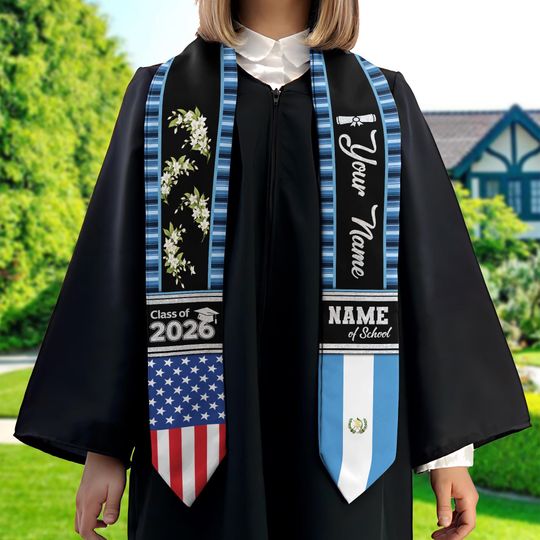 Personalized Guatemala American Stole, Guatemala Graduation Stole, Guatemala Stole Class Of 2026, Guatemala Graduation Sash