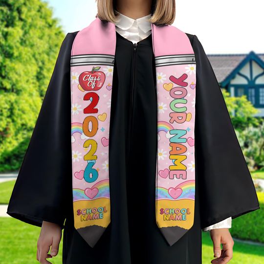 Personalized Teacher Pencil Stoles, Custom Students Graduation Stole, Graduation Class Of 2026, Teacher Graduation Sash