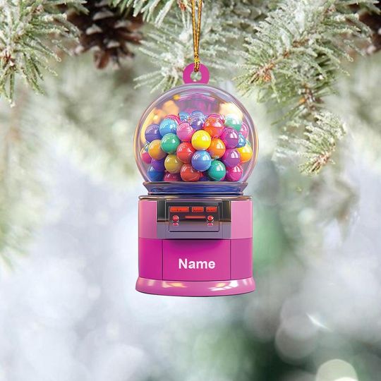 Personalized Gumball Machine Ornament, Gumball Vending Machine Christmas Ornament, Bubble Gum Machine Holiday Ornament Decor