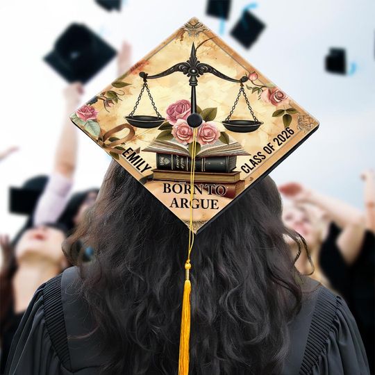 Personalized Born To Argue Graduation Cap Topper, Custom Law School Grad Cap Topper, Class of 2026