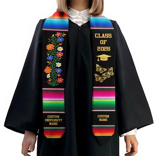 Personalized Mexican Graduation Stole, Custom Mexican Graduation Sash, Class of 2026 Mexican Stole, Mexican Graduation Gift