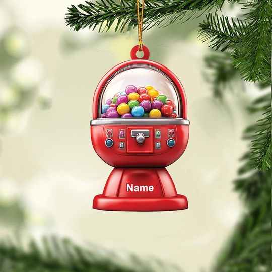 Personalized Gumball Machine Ornament, Gumball Vending Machine Christmas Ornament, Bubble Gum Machine Holiday Ornament Decor