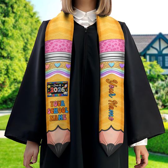 Personalized Teacher Pencil Stoles, Custom Students Graduation Stole, Graduation Class Of 2026, Teacher Graduation Sash