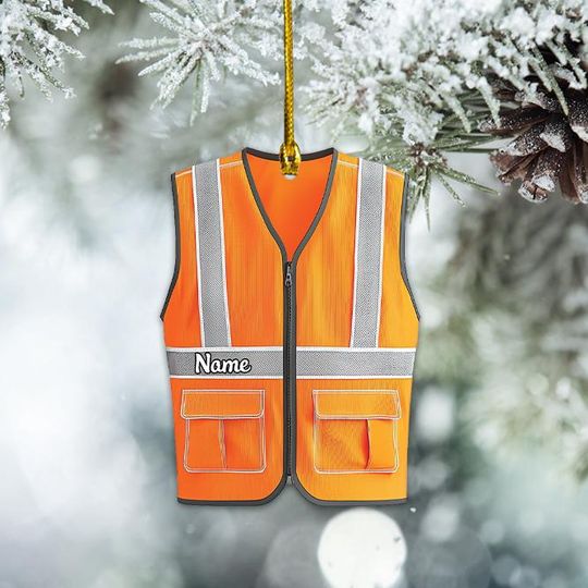 Personalized Safety Vest Christmas Ornament, Construction Christmas Ornament, Heavy Equipment Operator Ornament, Worker Gift