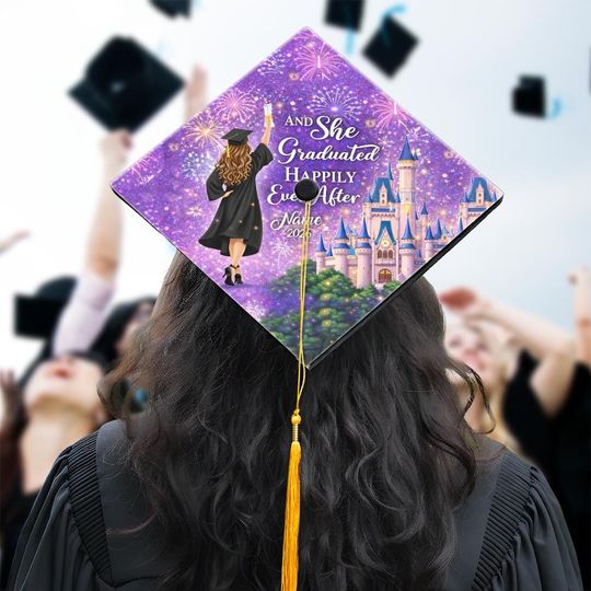 Personalized Girl Graduation Cap Topper, And She Graduated Happily Ever After Grad Cap, Class Of 2026 Cap, Future Educator Gift
