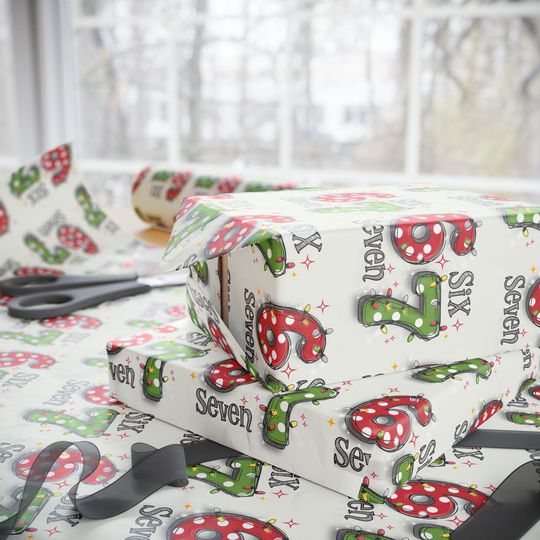 67 Christmas Wrapping Paper, Six Seven Number Gift Wrap, Retro Holiday Lights Wrapping Sheet, Fun Christmas Gift Wrap Roll