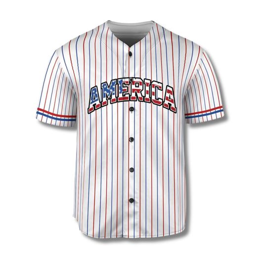 Personalized USA Baseball Jersey Button Up, Custom Name & Number Pinstripe Shirt