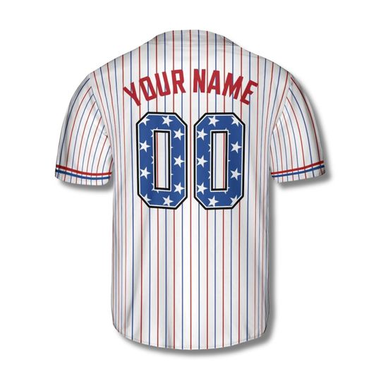 Personalized USA Baseball Jersey Button Up, Custom Name & Number Pinstripe Shirt