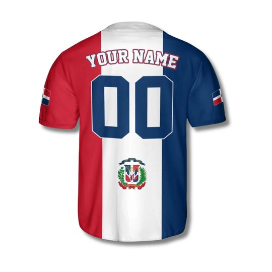 Personalized Dominican Republic Baseball Jersey Shirt, Custom Name & Number, DR Flag Button Up