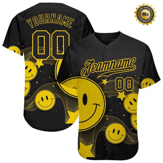 Custom Name Smiley Face 3D Baseball Jersey - Personalized Team Name and Number Shirt
