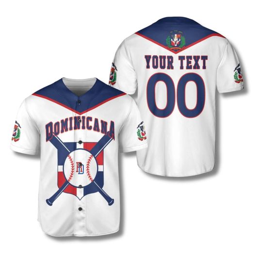 Personalized Dominican Baseball Jersey, Custom Text & Number Button Up Shirt