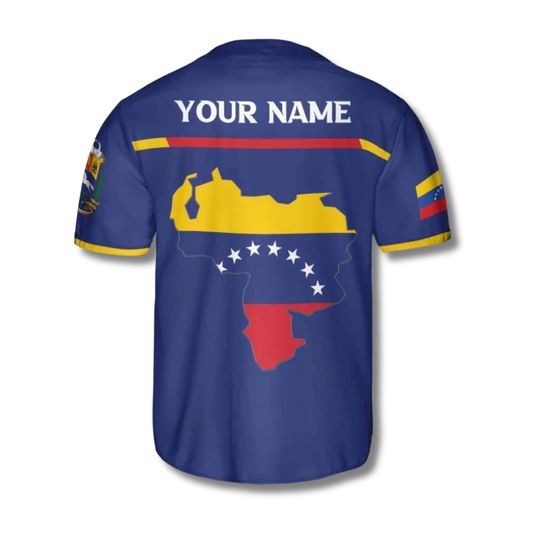 Personalized Venezuela Baseball Jersey, Custom Name Number, Blue Button Up Shirt