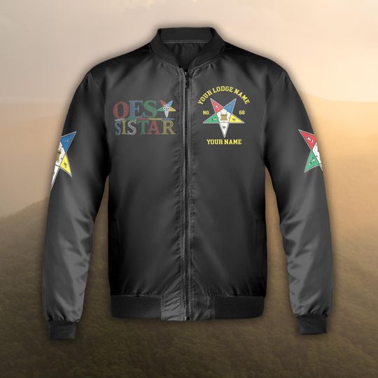 OES Eastern Star Sistar Bomber Jacket for Women Personalized Chapter and Name Custom Zip Coat