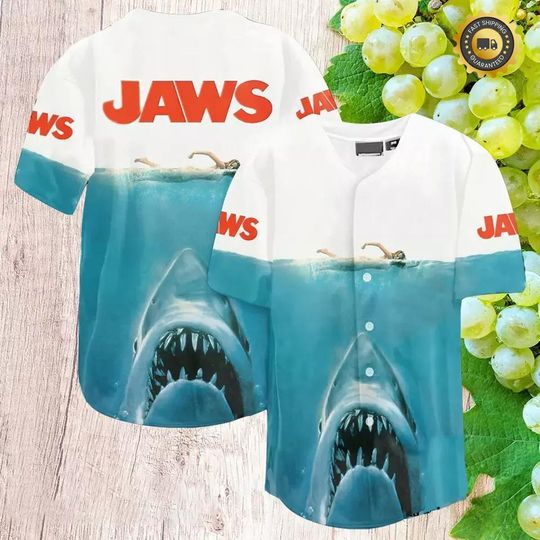 Jaws Baseball Jersey Shirt Jaws Movie Full Printed (AOP) Unisex Shirt Size S-5XL
