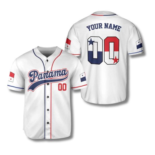 Personalized Panama Baseball Jersey Shirt, Custom Name & Number, White Button Up Team Uniform