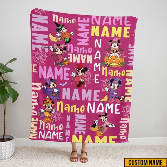 Disney Halloween Witch Blanket, Custom Name Mickey Mouse And Minnie Blanket