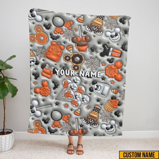 Fall Vibes Blanket, Halloween Disney Snack Mickey Blanket, Halloween Spooky Blanket