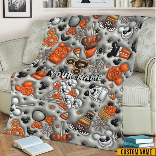 Fall Vibes Blanket, Halloween Disney Snack Mickey Blanket, Halloween Spooky Blanket