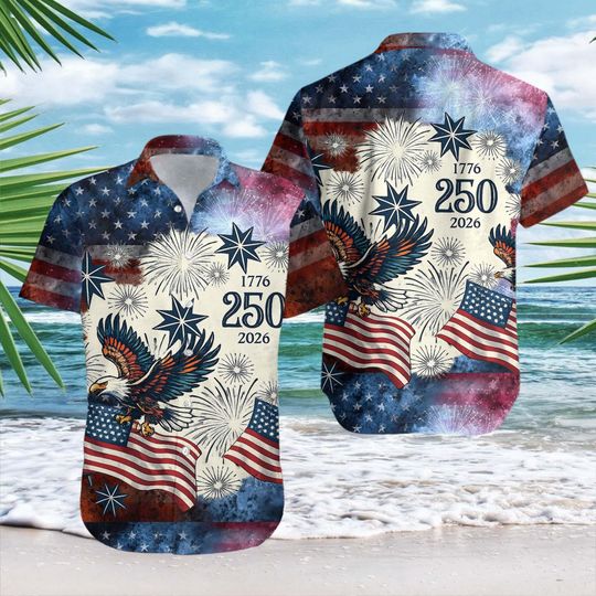 USA 250 Anniversary Eagle 1776-2026 Hawaii Shirt, America 250 Button Shirt, Patriotic Eagle, 250 Years Of Freedom